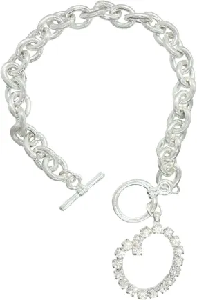 Initial O Letter Charm Bracelet Crystal Rhinestone Silver Tone 7 3/4" Fashion Bracelets for Women Trendy Accessories for Women Stylish Additions Chic Details