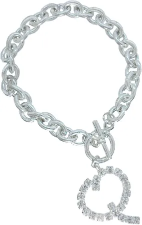 Initial Q Letter Charm Bracelet Crystal Rhinestone Silver Tone 7 3/4" Fashion Bracelets for Women Trendy Accessories for Women Stylish Additions