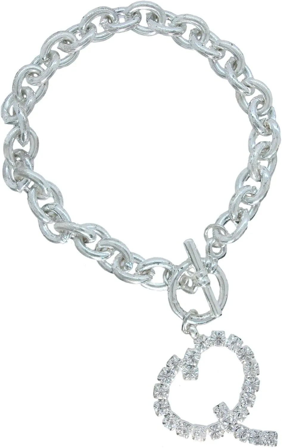 Initial Q Letter Charm Bracelet Crystal Rhinestone Silver Tone 7 3/4" Fashion Bracelets for Women Trendy Accessories for Women Stylish Additions