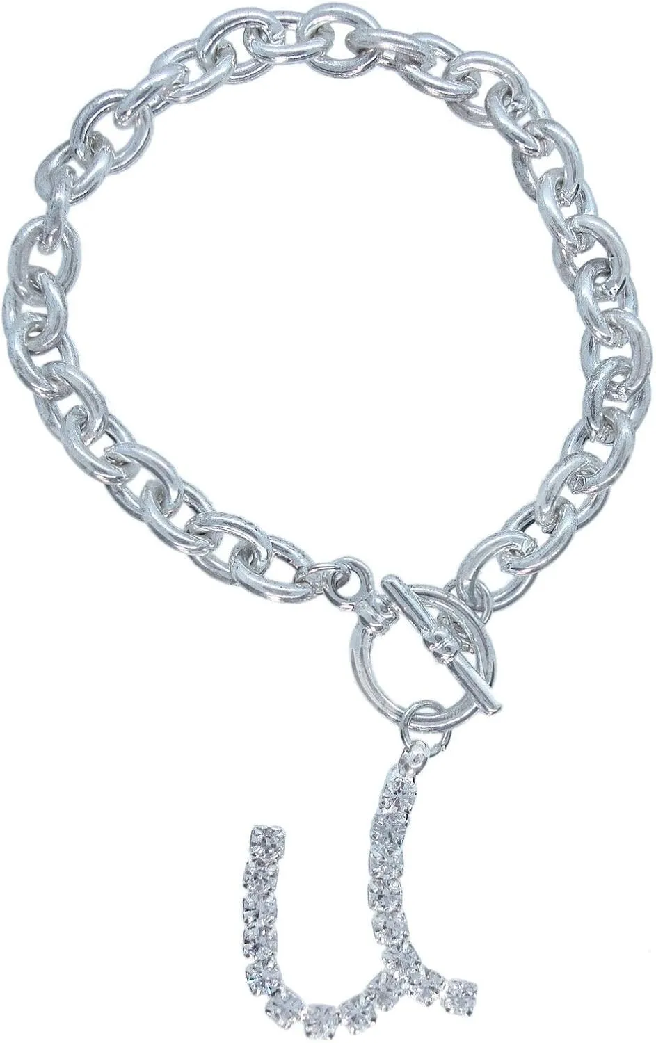 Initial U Letter Charm Bracelet Crystal Rhinestone Silver Tone 7 3/4" Fashion Bracelets for Women Trendy Accessories for Women Stylish Additions