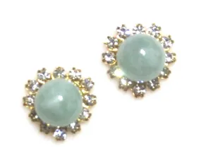 Interchangeable Jadeite Jade Genuine Natural Light Medium Green Gemstone Rhinestone Crystal Heart Stud Earrings, March Birthday Birthstone, Handmade 35th Anniversary Gift - 14K Gold Filled Posts