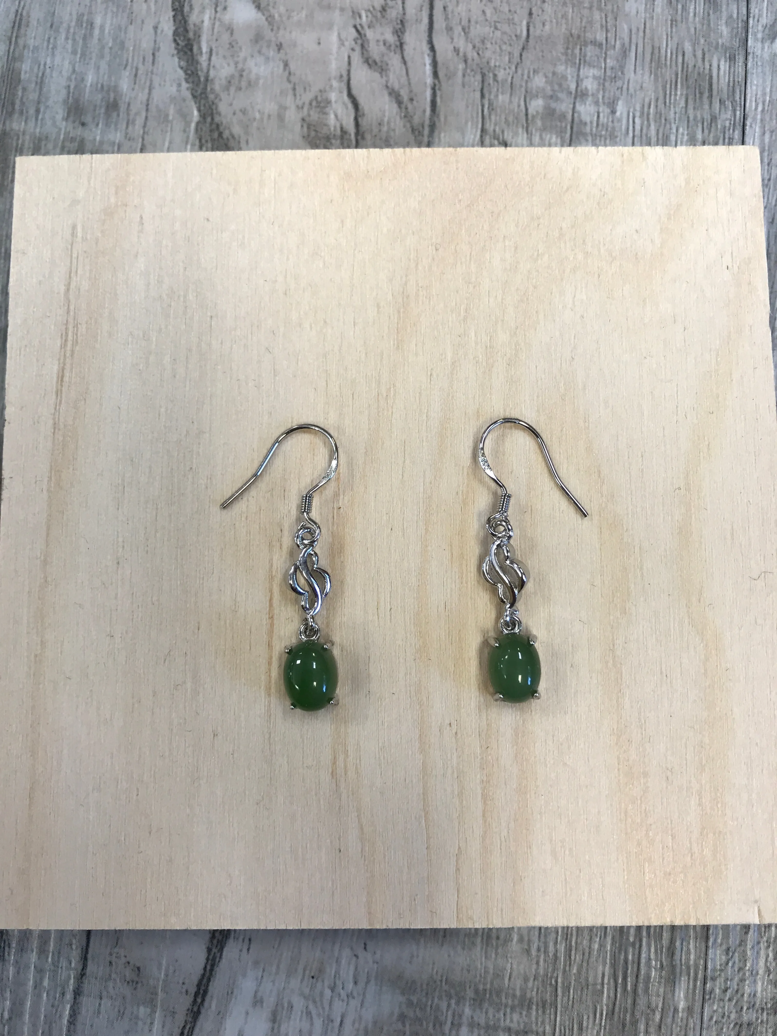 Jade and Sterling Silver Oval Dangle Earrings