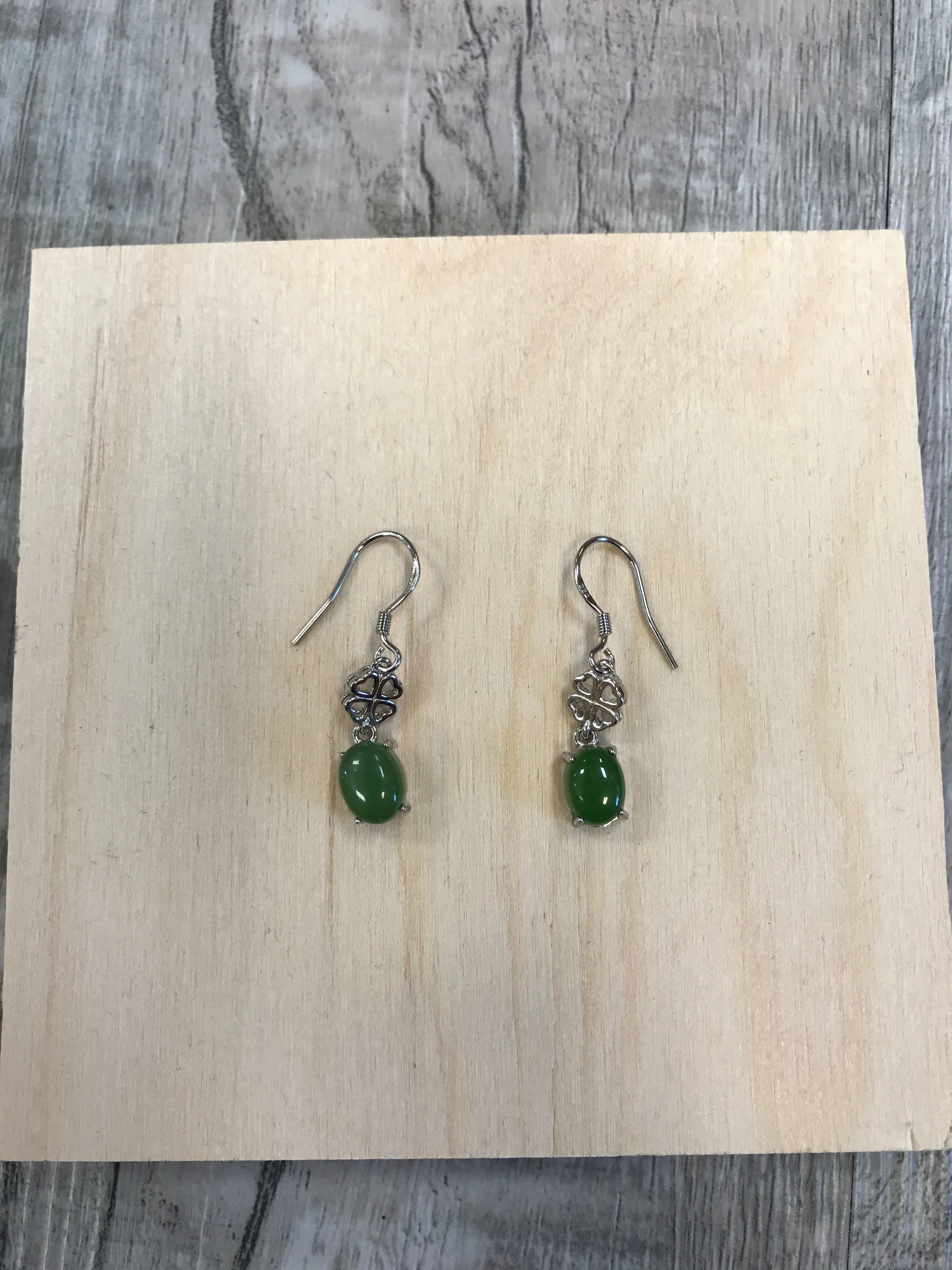 Jade and Sterling Silver Oval Dangle Earrings