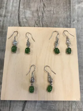 Jade and Sterling Silver Oval Dangle Earrings