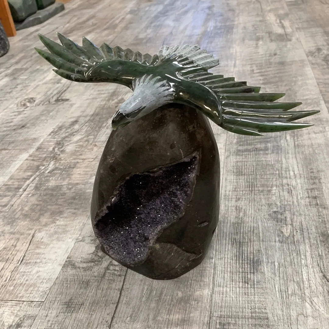 Jade Eagle on Amethyst Base