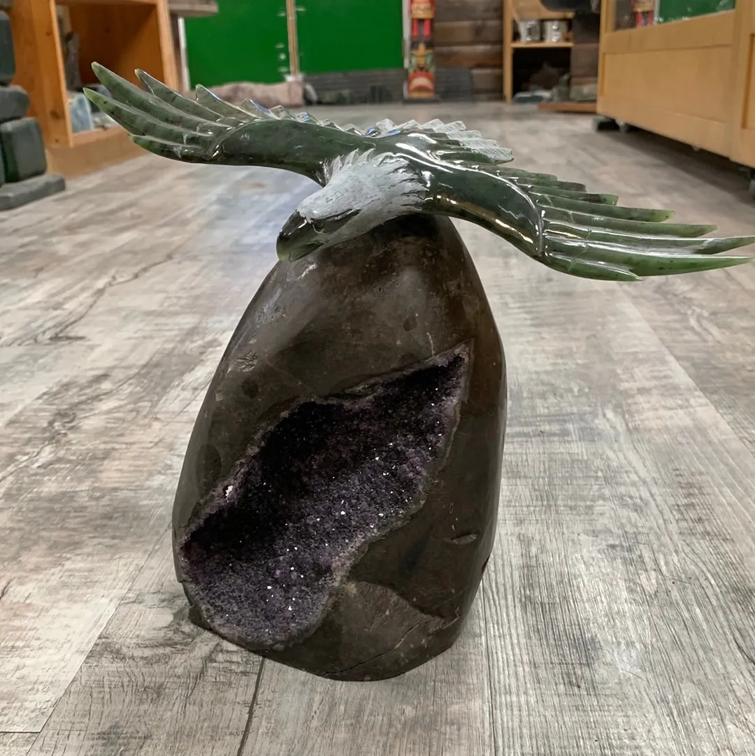 Jade Eagle on Amethyst Base