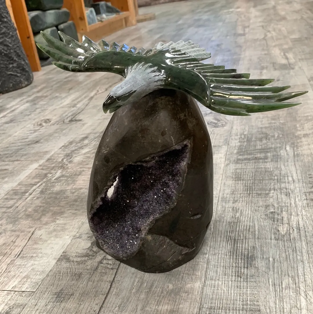 Jade Eagle on Amethyst Base