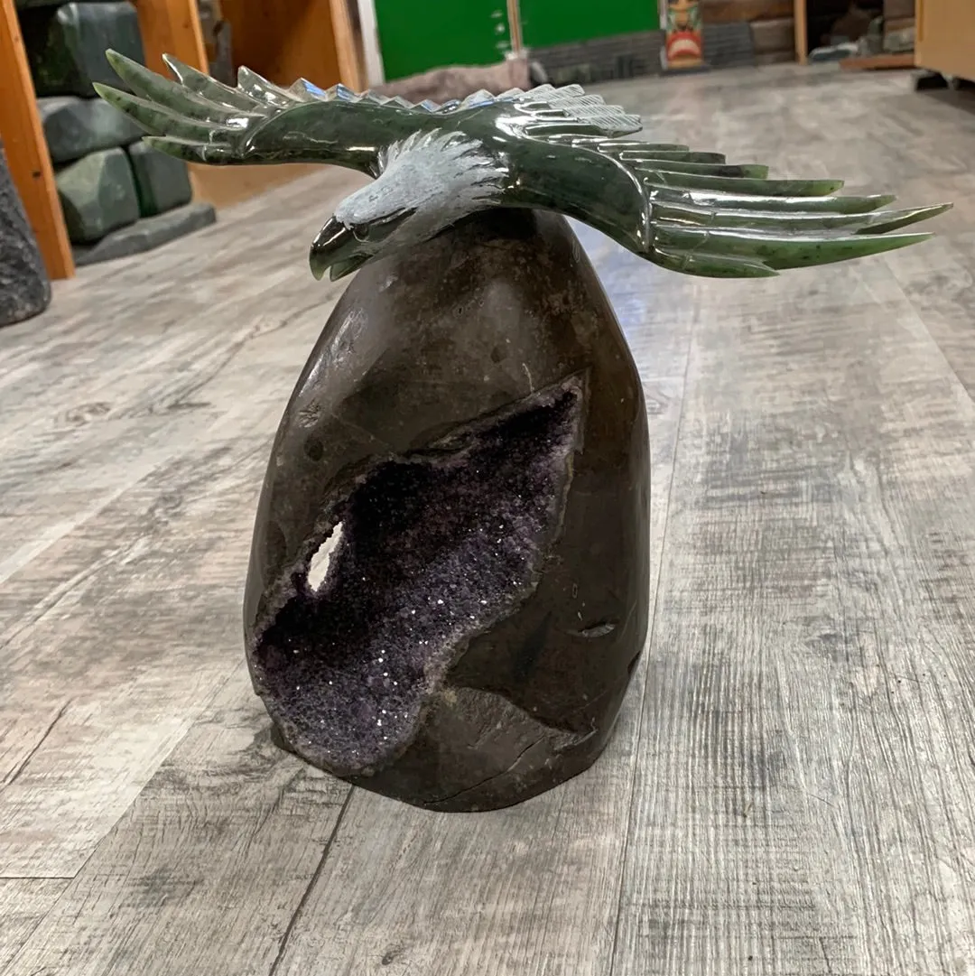 Jade Eagle on Amethyst Base