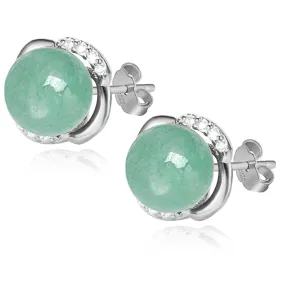 Jade Stud Earrings, Green Jade Earrings for Women, 925 Sterling Silver Stud Earrings for Sensitive Ears, Good Luck Gift