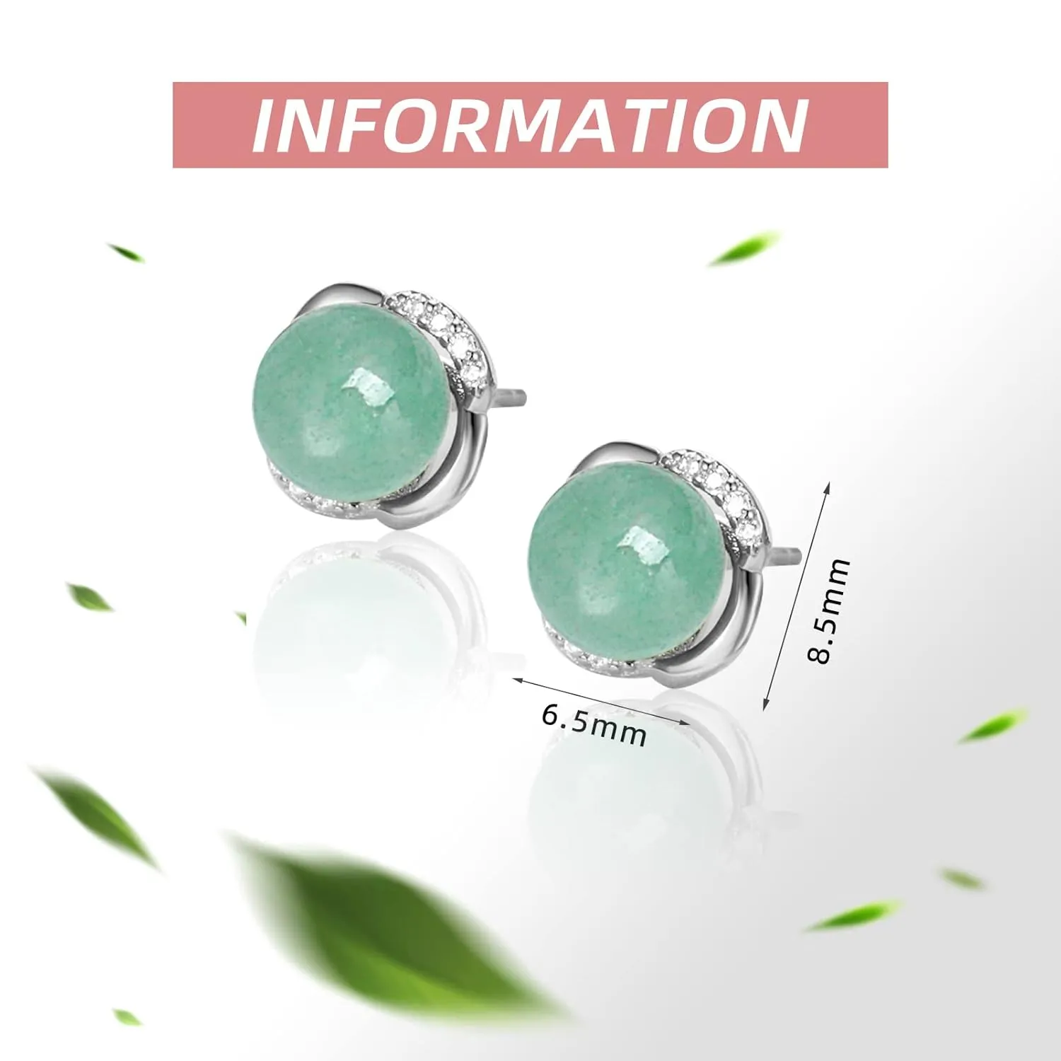 Jade Stud Earrings, Green Jade Earrings for Women, 925 Sterling Silver Stud Earrings for Sensitive Ears, Good Luck Gift