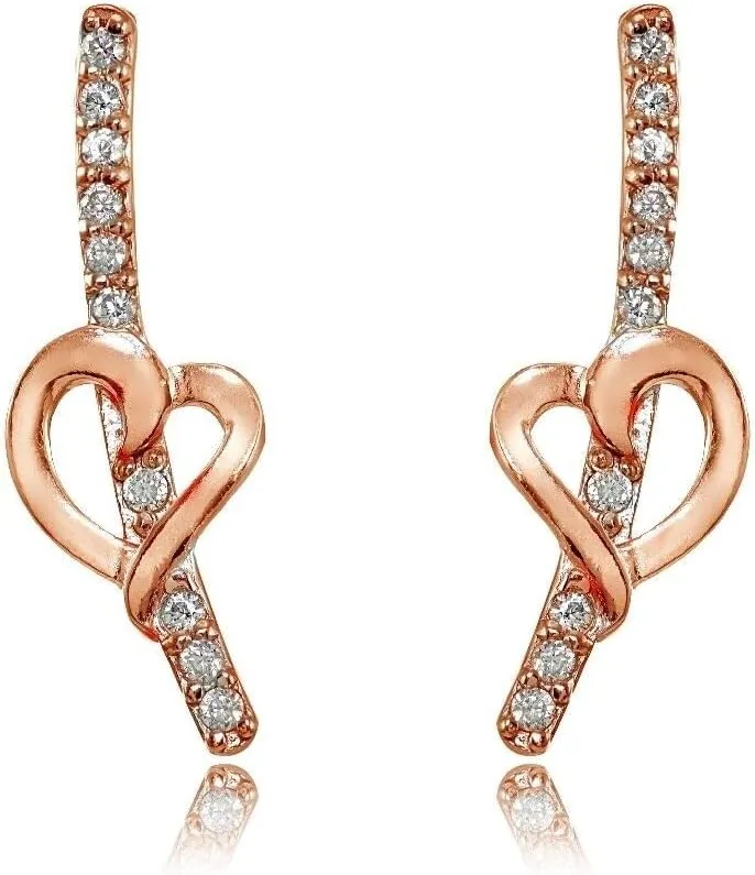 Jewelry Necklaces, Bracelets, Chains and more - Rose Gold Flashed Silver Cubic Zirconia Open Heart Climber Crawler Earrings - XFBX16069