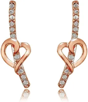 Jewelry Necklaces, Bracelets, Chains and more - Rose Gold Flashed Silver Cubic Zirconia Open Heart Climber Crawler Earrings - XFBX16069