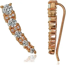 Jewelry Necklaces, Bracelets, Chains and more - Rose Gold Tone over Sterling Silver CZ Graduating Crawler Climber Hook Earrings - XFBX15326