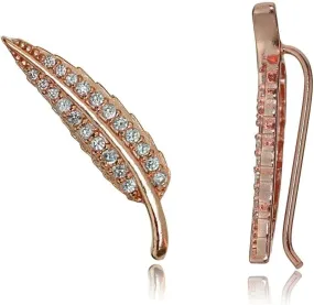 Jewelry Necklaces, Bracelets, Chains and more - Rose Gold Tone over Sterling Silver CZ Leaf Crawler Climber Earrings - XFBX8794