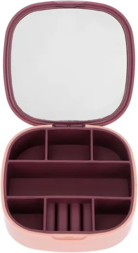Jewelry Travel Case with Mirror Small Organizer Portable Box Mini Storage Display Box For Rings Earrings Necklaces Gifts (1 Pc, Multi color)
