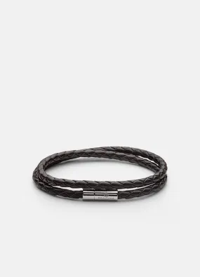 Leather Bracelet | 4mm | Silver | Dark Brown