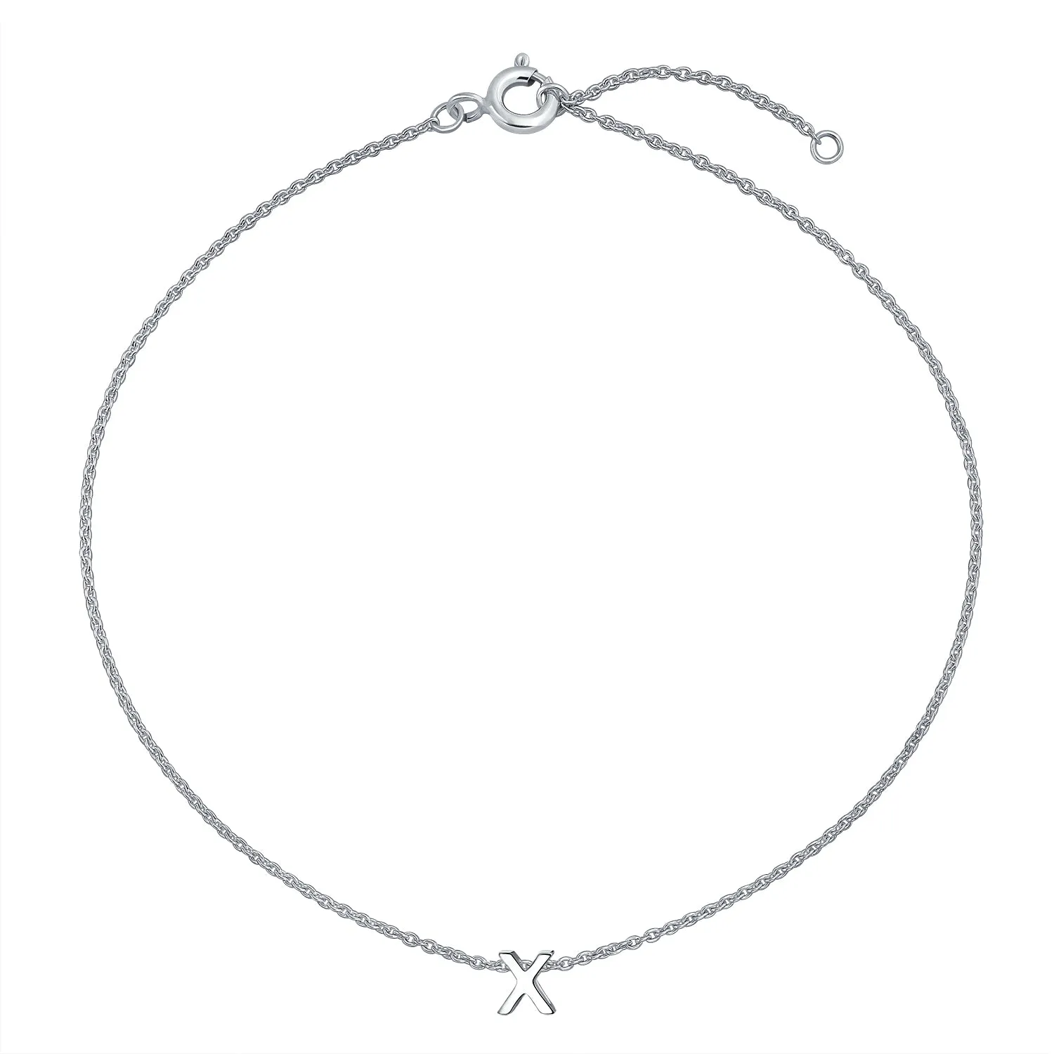 Letter Block Alphabet Initial Ankle Bracelet Anklet Sterling Silver