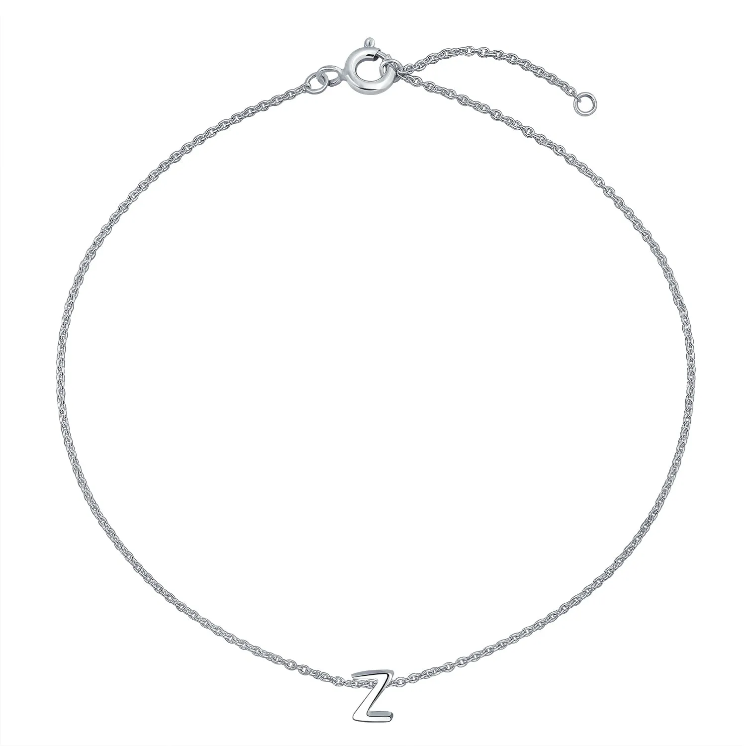 Letter Block Alphabet Initial Ankle Bracelet Anklet Sterling Silver