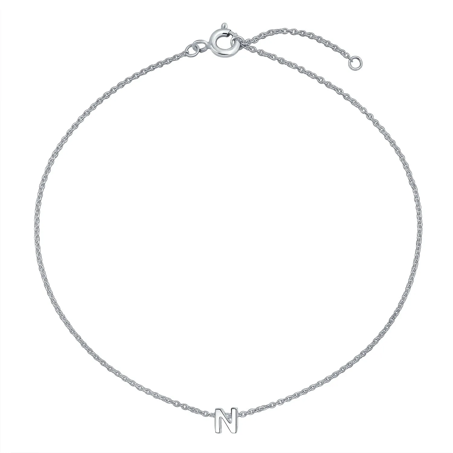 Letter Block Alphabet Initial Ankle Bracelet Anklet Sterling Silver