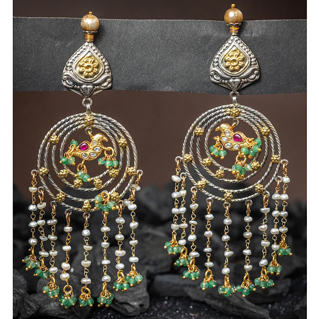 Loop of Elegance - Bird And Pearl Drop Sterling Silver Earring