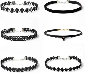 Maxforever 6 PCS Necklaces Black Velvet Choker Set Classic Gothic Tattoo Lace Chokers