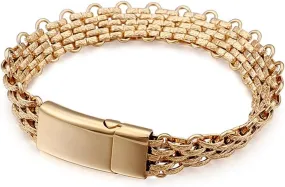 Men's Bracelets Gold, Link Bracelets Mesh Bracelet Stainless Steel Bracelets for Men 220X14.5mm