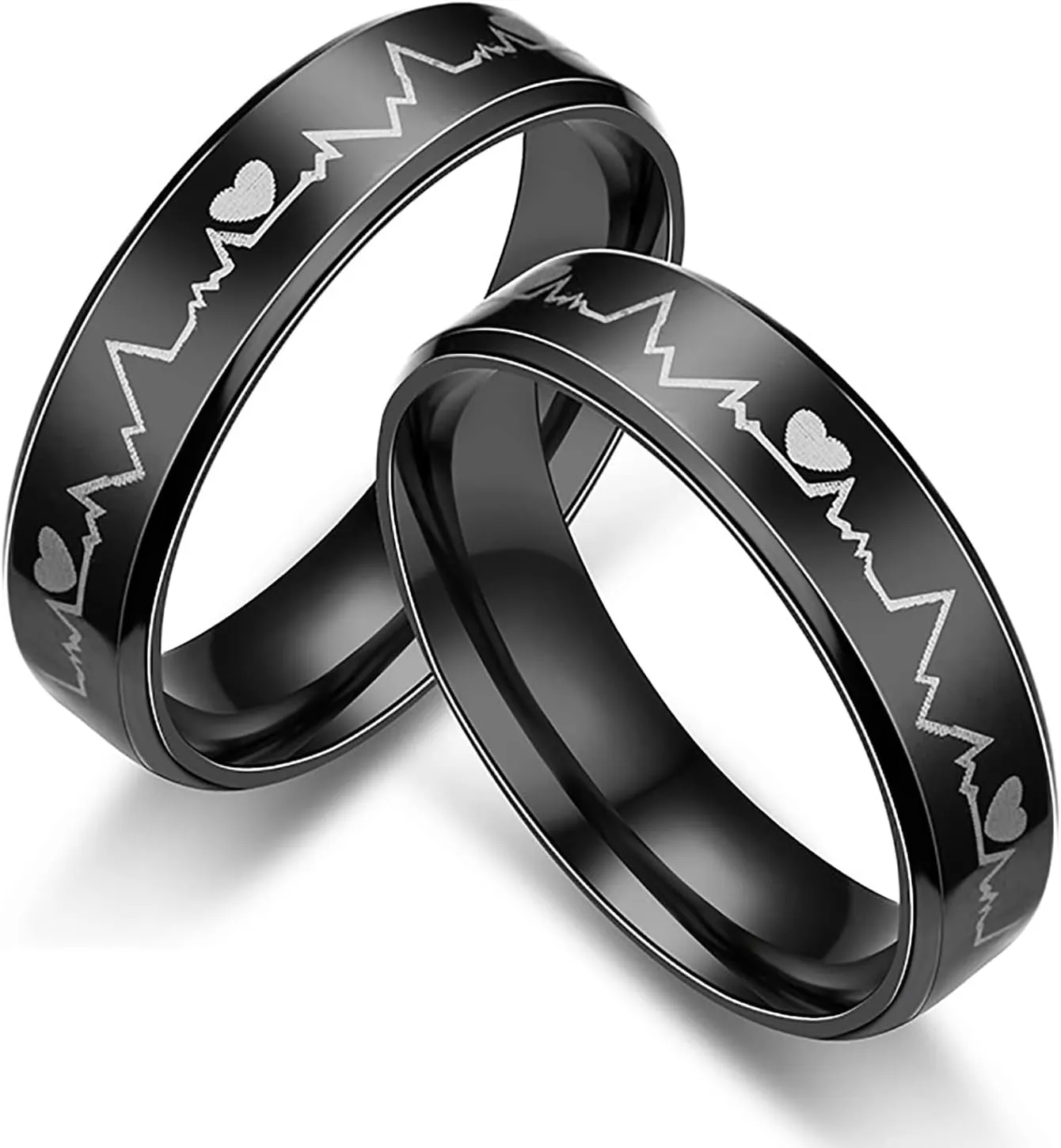 Mens Womens Titanium Steel Rings Cool Black EKG Rings Heartbeat Rings Lover Promise Engagement Rings Size 5-12