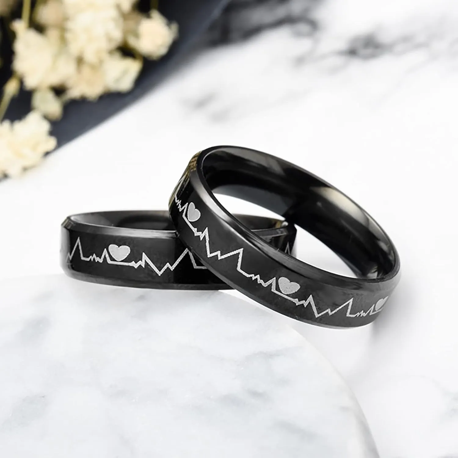 Mens Womens Titanium Steel Rings Cool Black EKG Rings Heartbeat Rings Lover Promise Engagement Rings Size 5-12