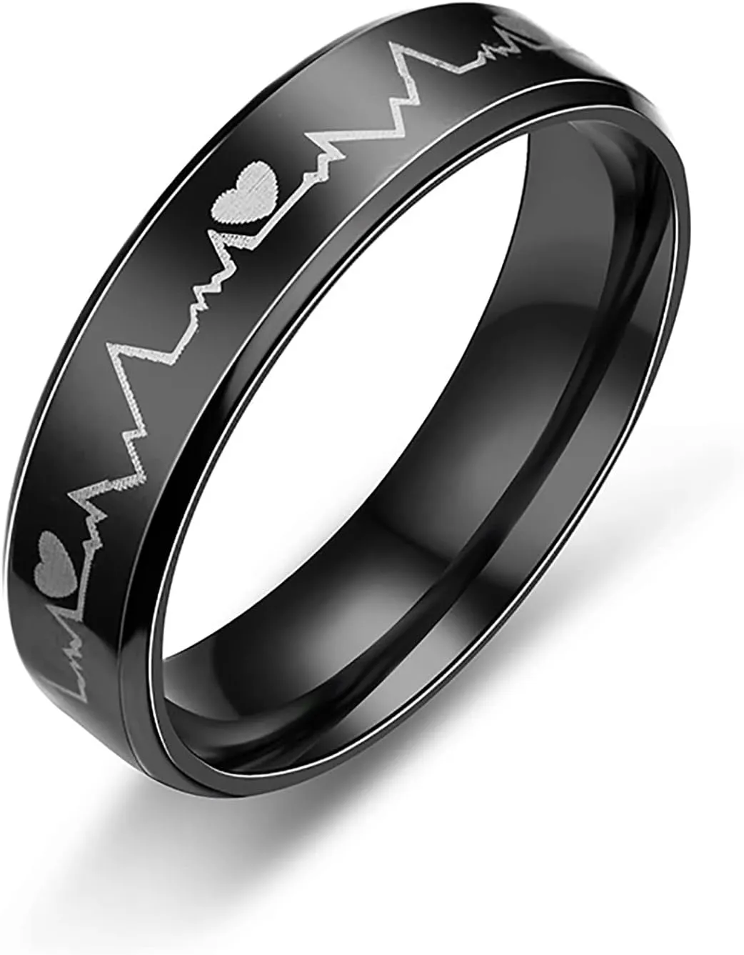 Mens Womens Titanium Steel Rings Cool Black EKG Rings Heartbeat Rings Lover Promise Engagement Rings Size 5-12