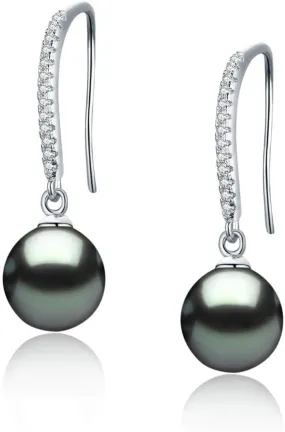 Minimalist Modern Sleek Tahitian Black Pearl Earrings Gold Plated Sterling Silver - Jewelry Gifts for Women (Swing)