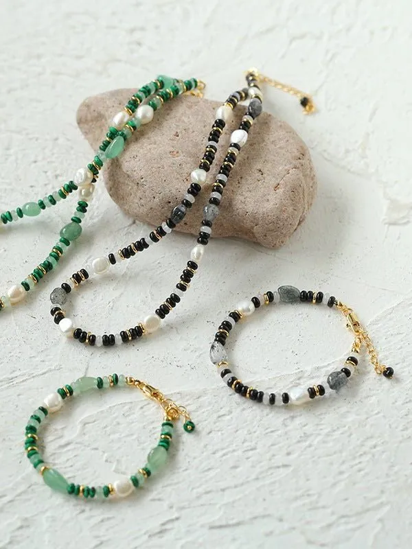 Multiple Irregular Colored Agates Jade Bracelet-Black