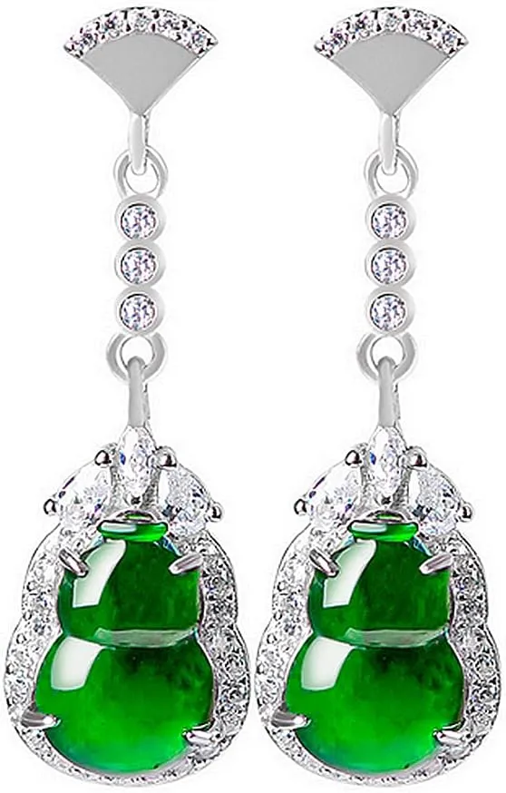 Natural Grade A Jade Jadeite S925 Silver Yang green earrings gourd ear ornaments ice kind jade women's high-end fashion earrings
