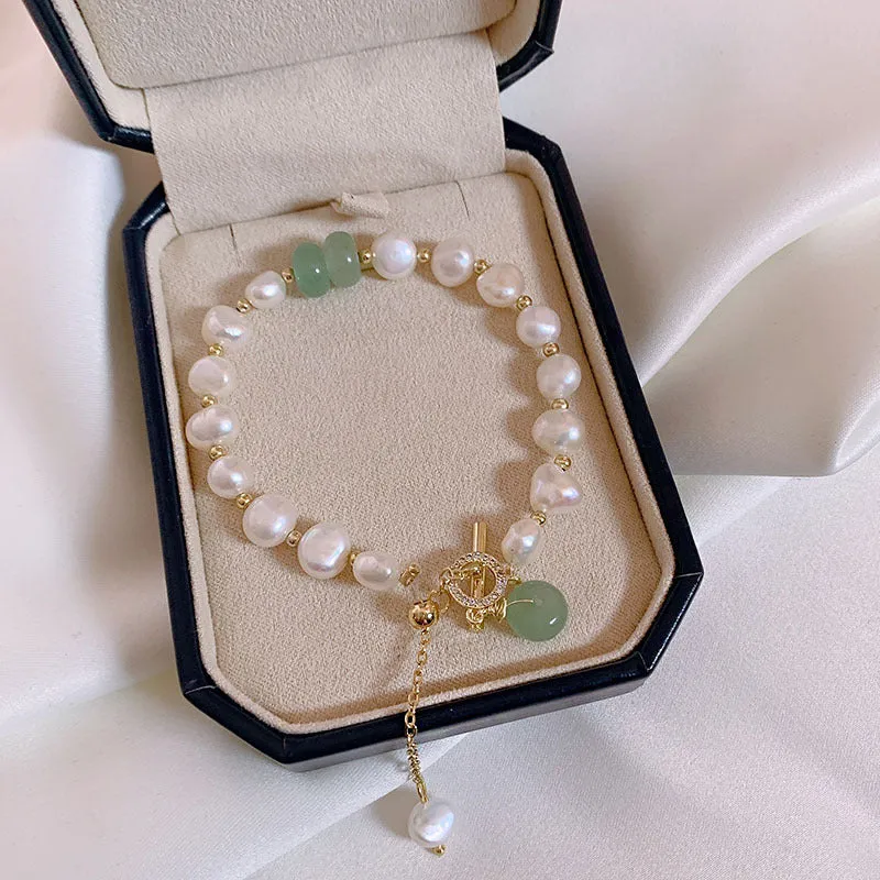 Natural Pearls and Jade Gemstone Bracelet, Crystal Beads Bracelet