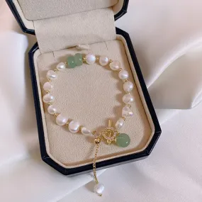 Natural Pearls and Jade Gemstone Bracelet, Crystal Beads Bracelet