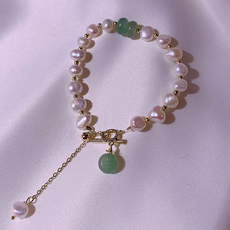 Natural Pearls and Jade Gemstone Bracelet, Crystal Beads Bracelet