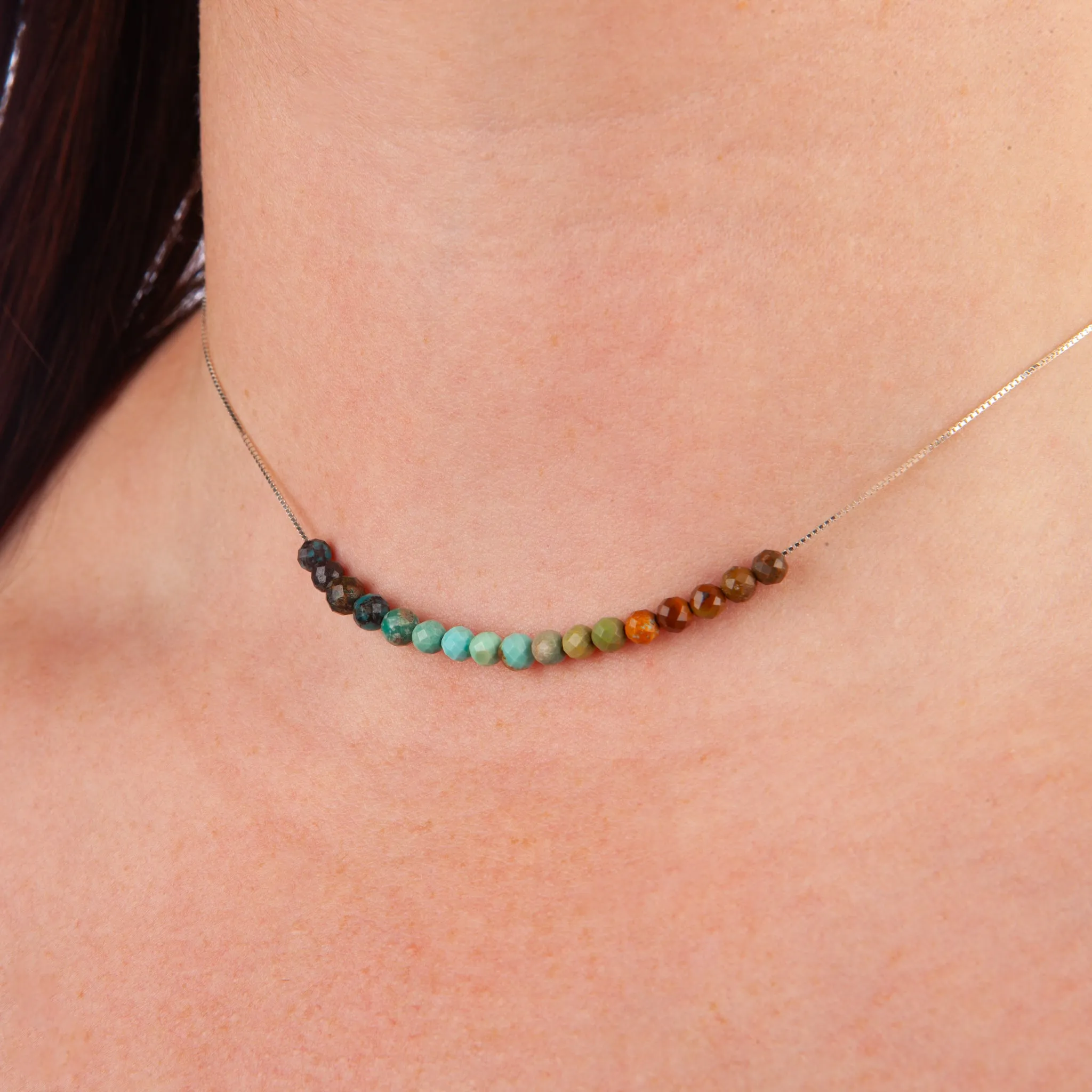 Natural Turquoise Adjustable Slide Chain Gemstone Necklace