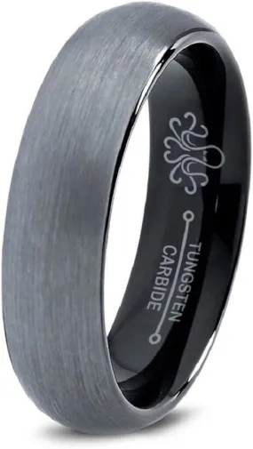 Oceanus Tungsten Rings for Men Women Wedding Engagement Band Brushed Black 6mm or 8mm