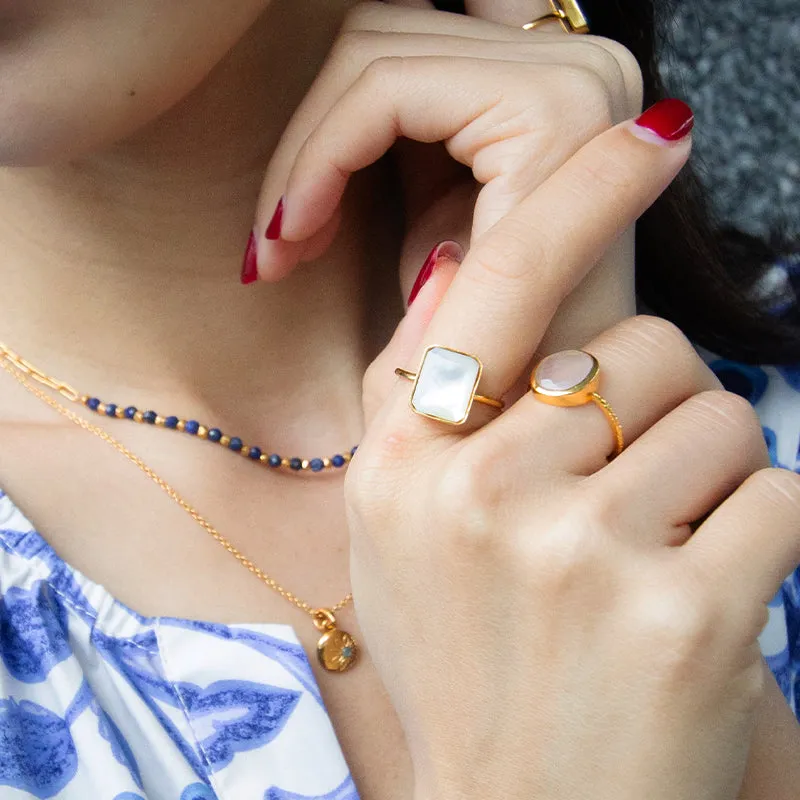 Octagon Cut Mother of Pearl Ring