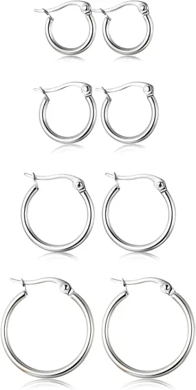 ORAZIO 4 Pairs Stainless Steel Hoop Earrings Set Cute Huggie Earrings for Women,10MM-20MM