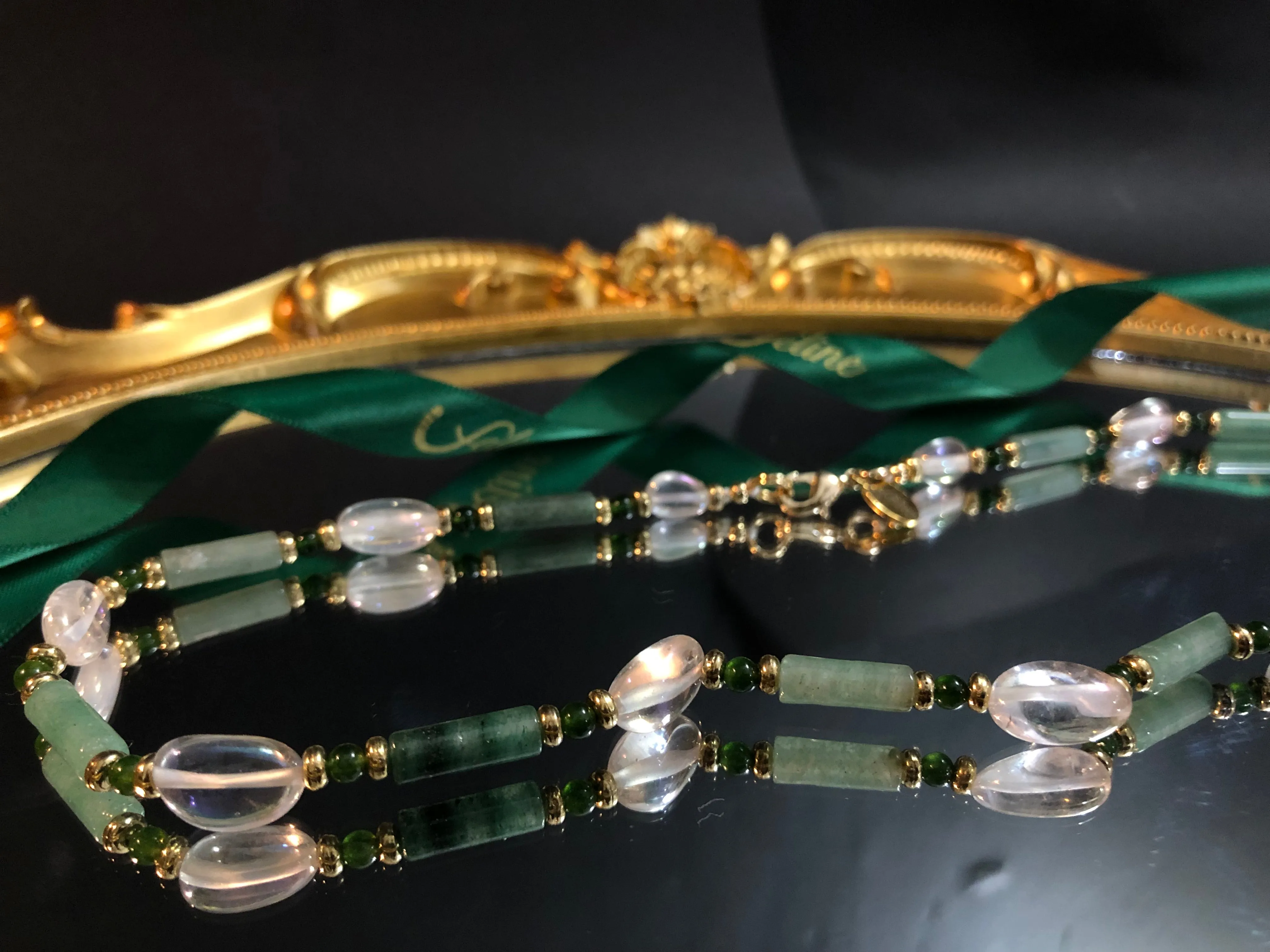 Pepa Cylinder Jade   Clear Quartz Necklace