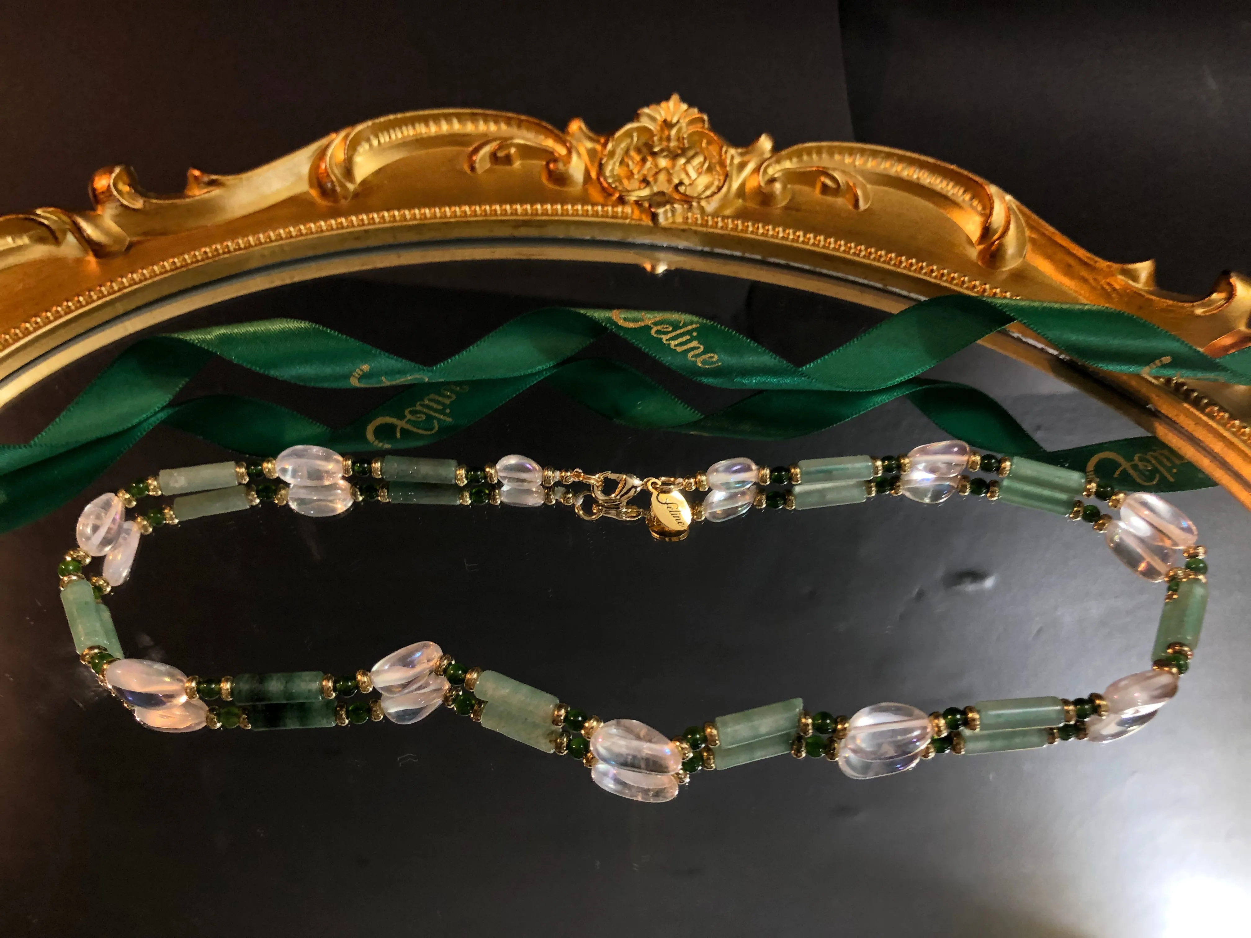 Pepa Cylinder Jade   Clear Quartz Necklace