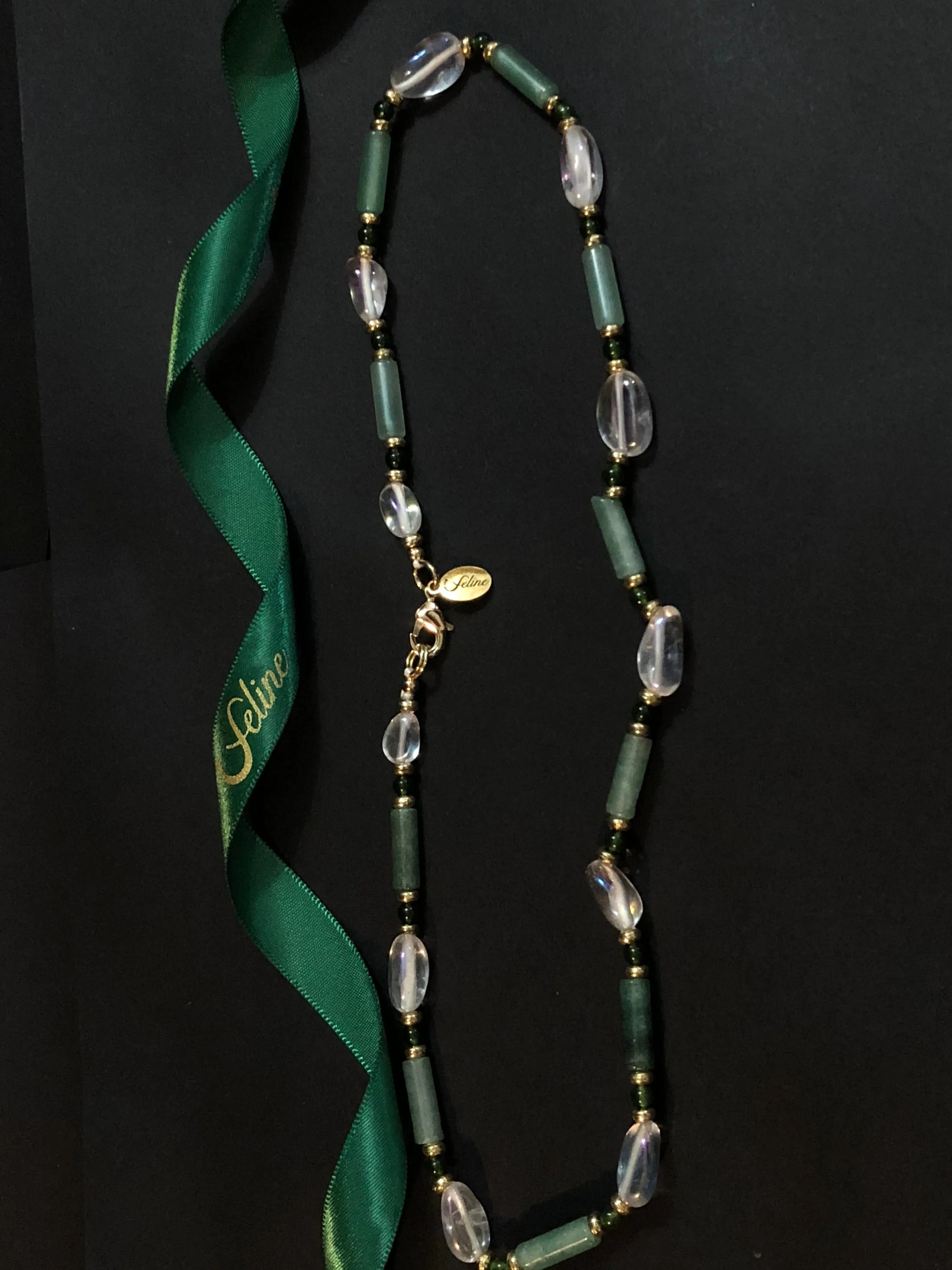 Pepa Cylinder Jade   Clear Quartz Necklace