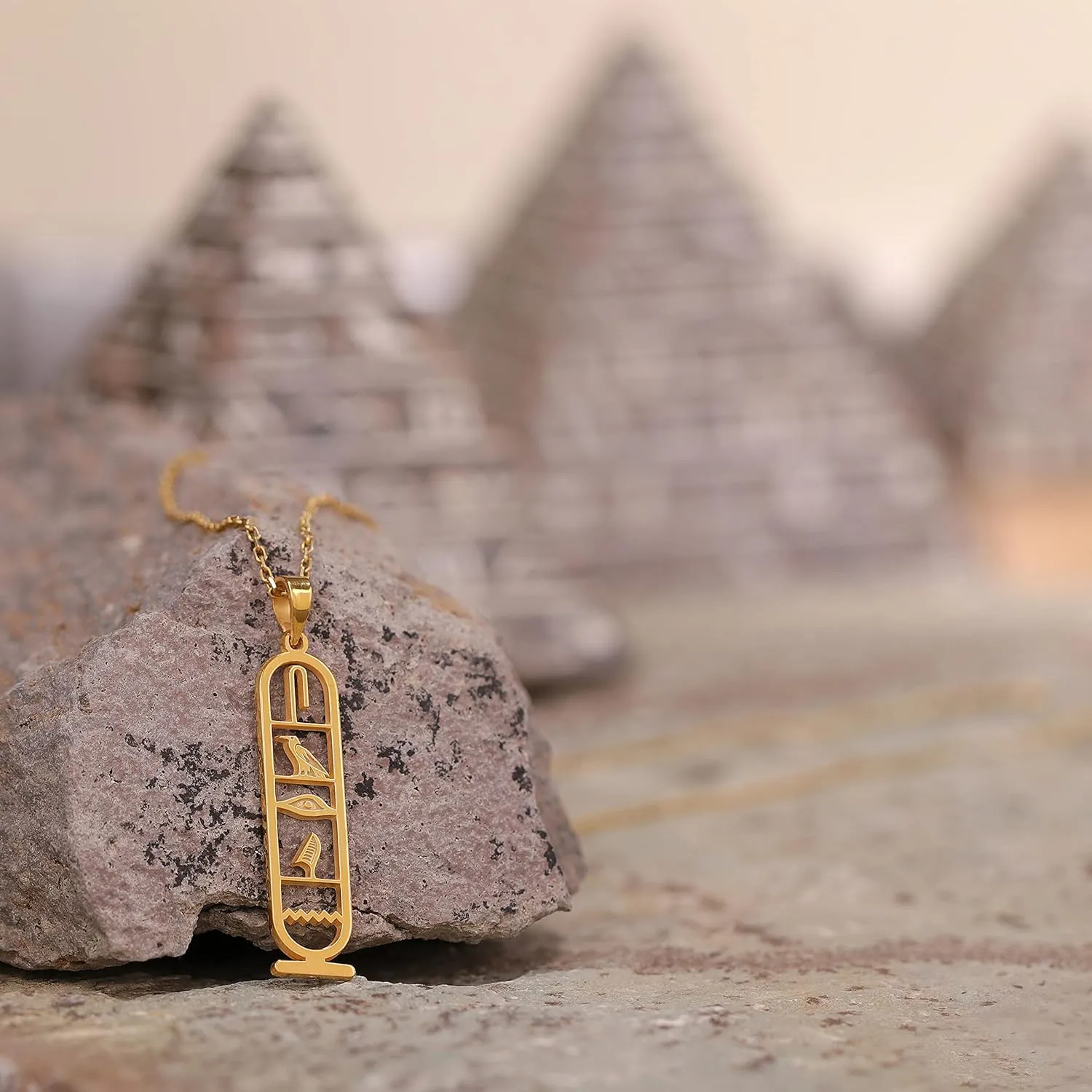 Personalized Cartouche Pendant Name Necklace, Hieroglyph Egypt Jewelry by HStudio (L, rose gold)