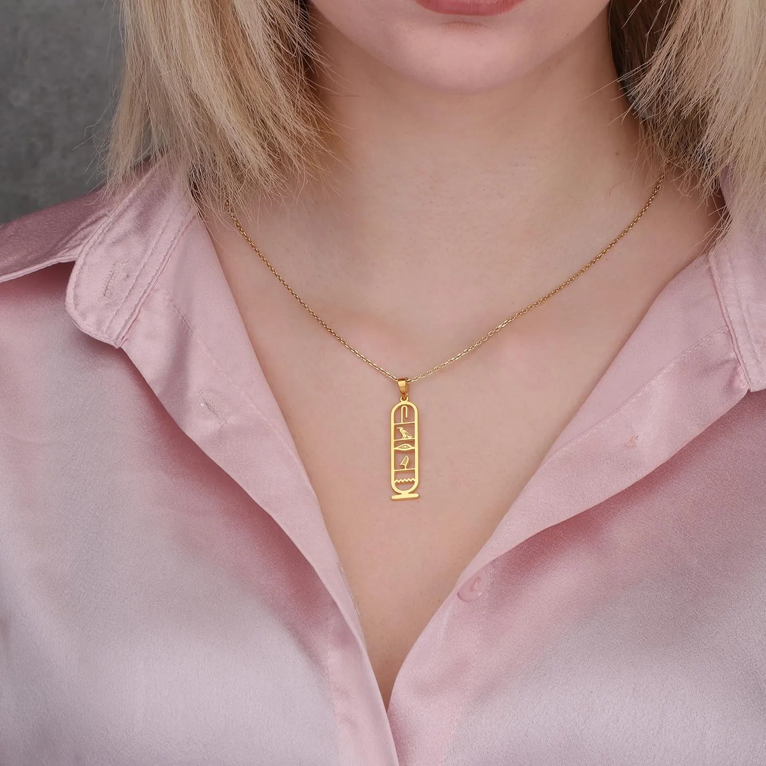 Personalized Cartouche Pendant Name Necklace, Hieroglyph Egypt Jewelry by HStudio (L, rose gold)