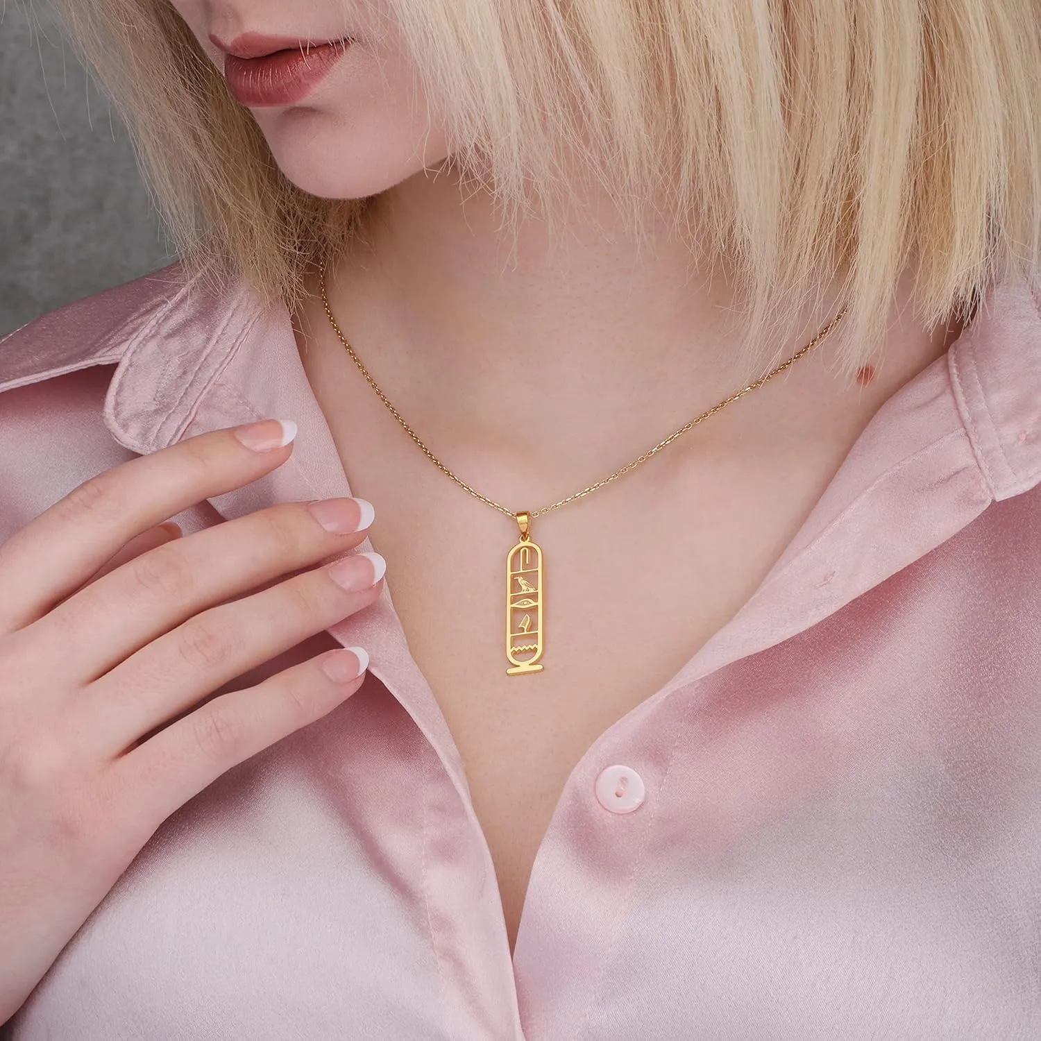 Personalized Cartouche Pendant Name Necklace, Hieroglyph Egypt Jewelry by HStudio (L, rose gold)