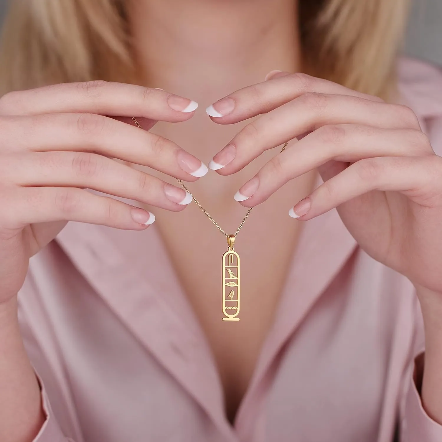 Personalized Cartouche Pendant Name Necklace, Hieroglyph Egypt Jewelry by HStudio (L, rose gold)