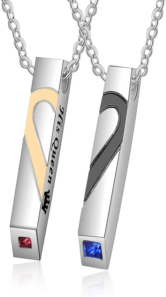 Personalized Couples Necklace Engraved Name Necklace Stainless Steel Bar Necklace with Birthstone Pendant Necklaces His and Her Bar Matching Necklaces for Couples