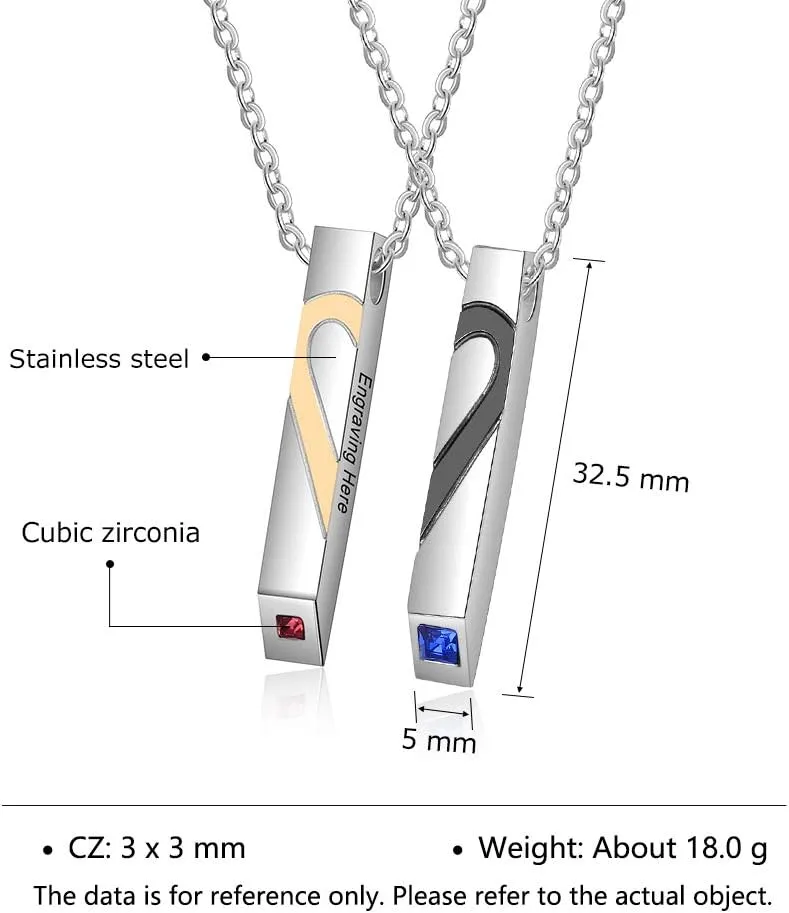 Personalized Couples Necklace Engraved Name Necklace Stainless Steel Bar Necklace with Birthstone Pendant Necklaces His and Her Bar Matching Necklaces for Couples