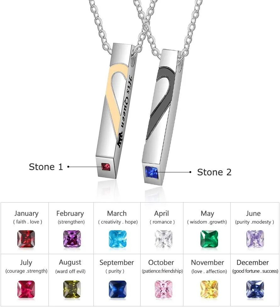 Personalized Couples Necklace Engraved Name Necklace Stainless Steel Bar Necklace with Birthstone Pendant Necklaces His and Her Bar Matching Necklaces for Couples