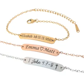 Personalized Custom Engraved Bar Bracelet Handmade Jewelry for Couples, Sisterhood, Bridesmaids, Coordinates, Names, Dates, Bible Verses, Eco-Friendly Gift Mothers Day Gift Idea For Mom